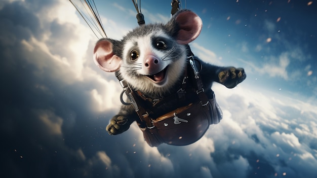 Opossum voando em estilo futurista