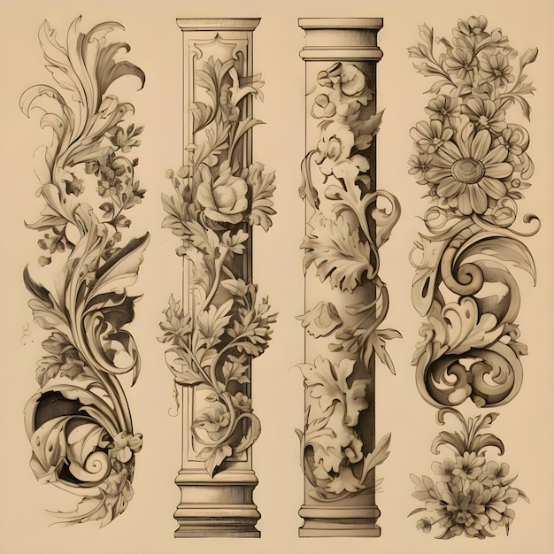 Foto grátis ornamento barroco clássico com flores e folhas decoração de página