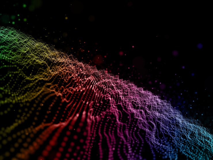 Foto grátis os cyber dots 3d abstraem base com partículas fluidas coloridas arco-íris