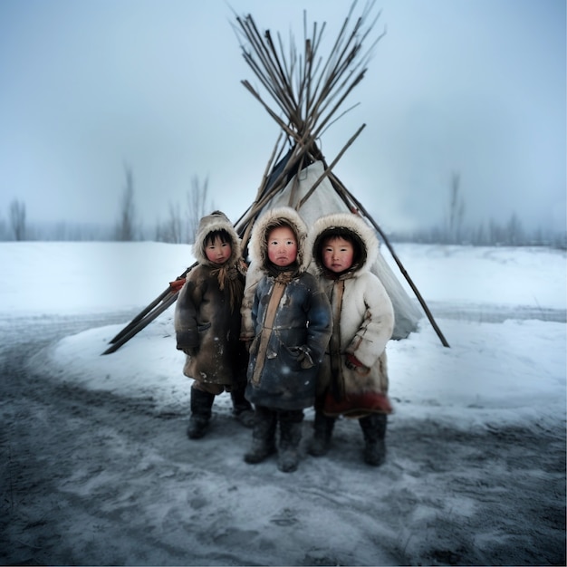 Foto grátis os esquimós vivem em condições climáticas extremas.