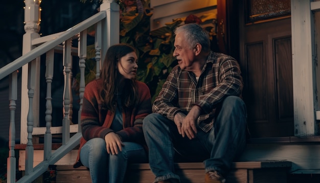 Os pais e os filhos passam tempo juntos com uma visão de estilo cinematográfico
