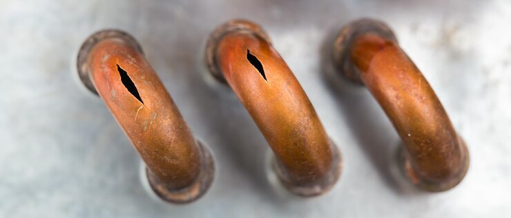 Foto grátis os tubos de cobre rebentam com o frio. quebram os tubos de bronze com o frios.
