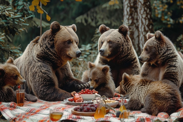 Foto grátis os ursos fazendo piquenique ao ar livre