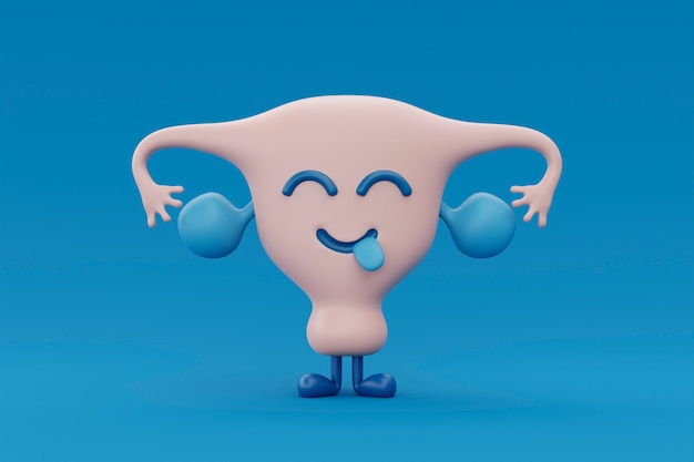 Ovário de desenho animado com fundo azul