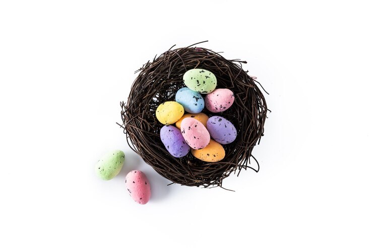 Foto grátis ovos de páscoa coloridos dentro de um ninho isolado no fundo branco