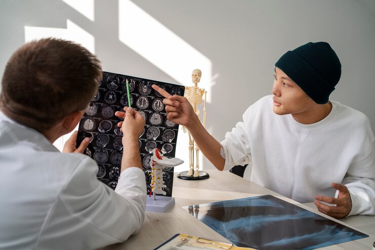 Foto grátis paciente com câncer no hospital tiro médio