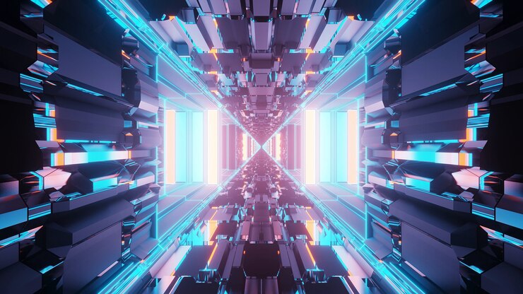 Foto grátis padrão de corredor psicodélico abstrato vívido com cores azuis e roxas