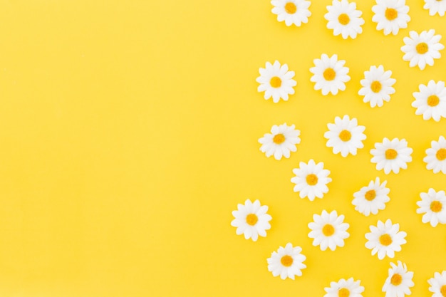 Foto grátis padrão de daysies em fundo amarelo com espaço para a esquerda