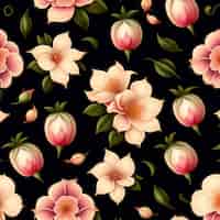 Foto grátis padrão perfeito com flores cor de rosa em um fundo preto