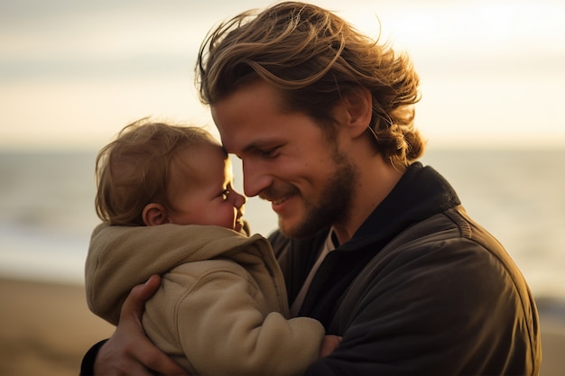 Foto grátis pai de tiro médio segurando bebê