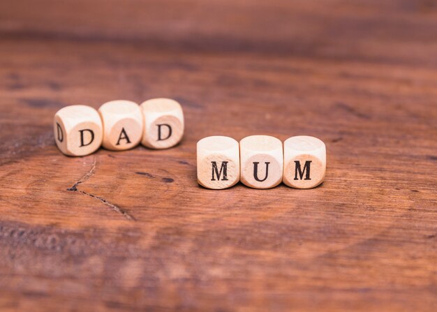 Pai e mãe feitos com dadinhos de madeira