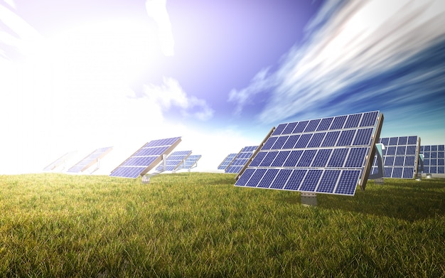 Painéis solares em um prado
