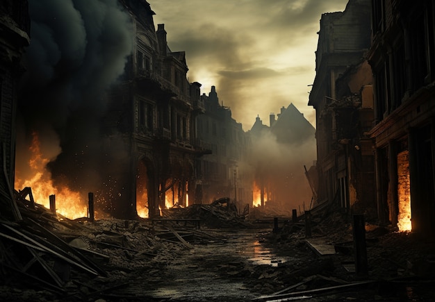 Foto grátis paisagem apocalíptica de zona de guerra com destruição