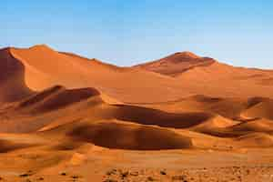 Foto grátis paisagem bonita da areia alaranjada da duna de areia alaranjada no deserto de namib no parque nacional sossusvlei de namib-naukluft em namíbia.