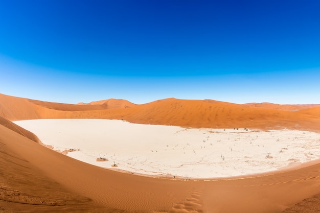 Paisagem bonita da areia alaranjada da duna de areia alaranjada no deserto de Namib no parque nacional Sossusvlei de Namib-Naukluft em Namíbia.