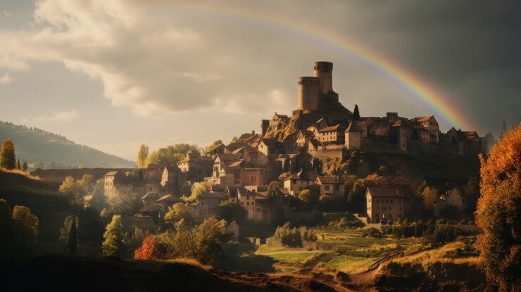 Foto grátis paisagem com arco-íris colorido aparecendo no céu