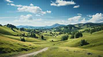 Foto grátis paisagem com prados verdes e aldeia nas montanhas dos cárpatos