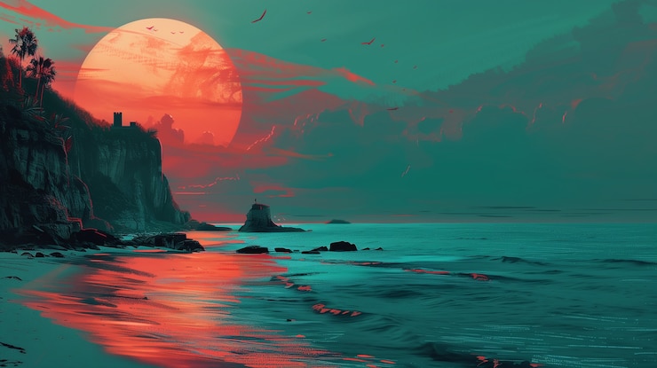 Foto grátis paisagem costeira em estilo fantasia