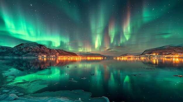 Foto grátis paisagem da aurora boreal sobre o mar