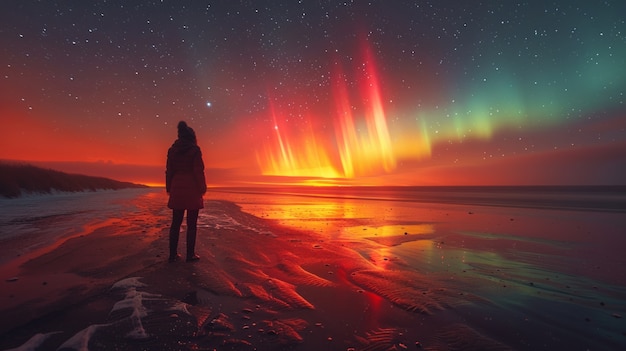 Foto grátis paisagem da aurora boreal sobre o mar