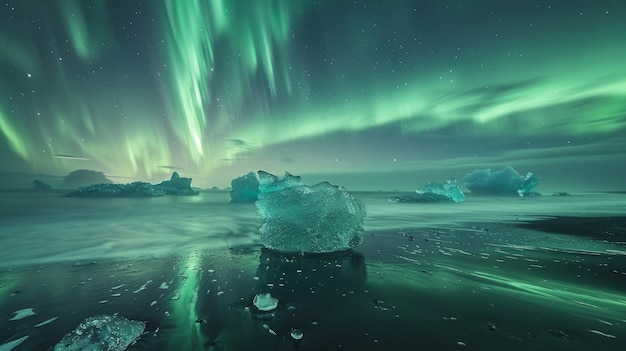 Foto grátis paisagem da aurora boreal sobre o mar