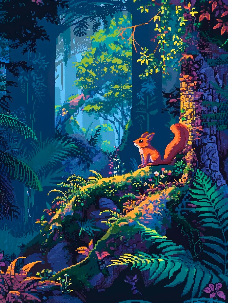 Foto grátis paisagem da selva em estilo pixel art