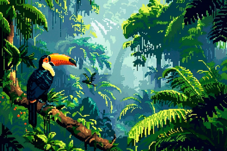 Foto grátis paisagem da selva em estilo pixel art