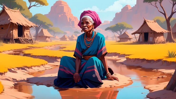 Foto grátis paisagem de aldeia africana em estilo de arte digital