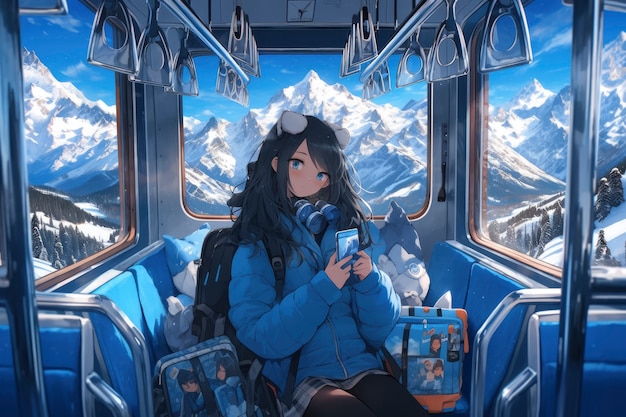 Foto grátis paisagem de anime de pessoa viajando