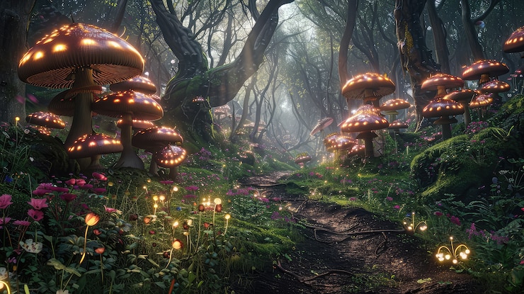 Foto grátis paisagem de cogumelos de fantasia