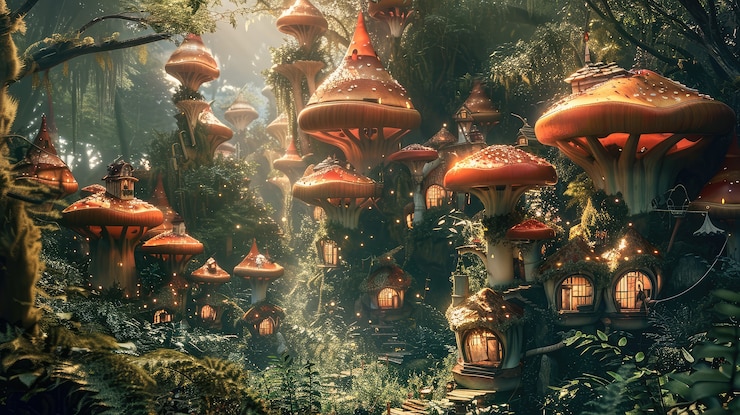 Foto grátis paisagem de cogumelos de fantasia