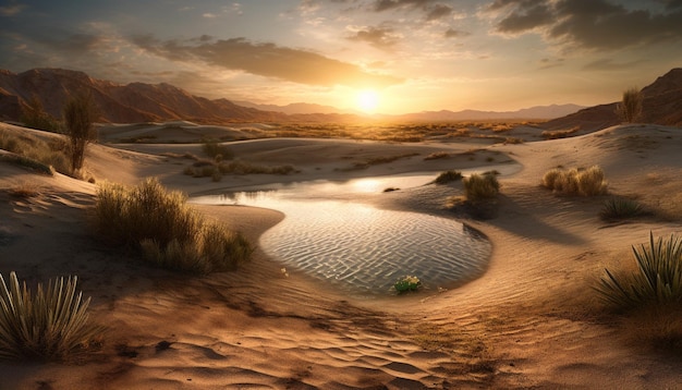 Foto grátis paisagem de dunas de areia ao pôr-do-sol ao ar livre calor do sol seco da montanha gerado pela inteligência artificial