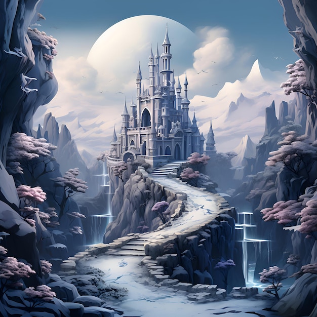 Foto grátis paisagem de fantasia com castelo de fantasia na floresta ilustração 3d