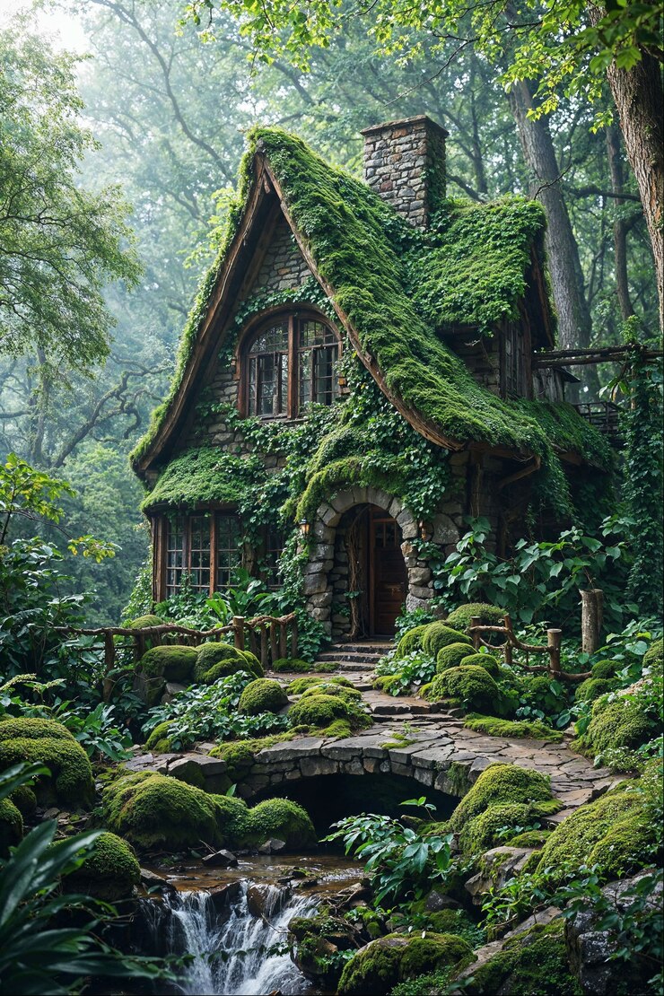 Foto grátis paisagem de fantasia de uma cabana encantada na floresta