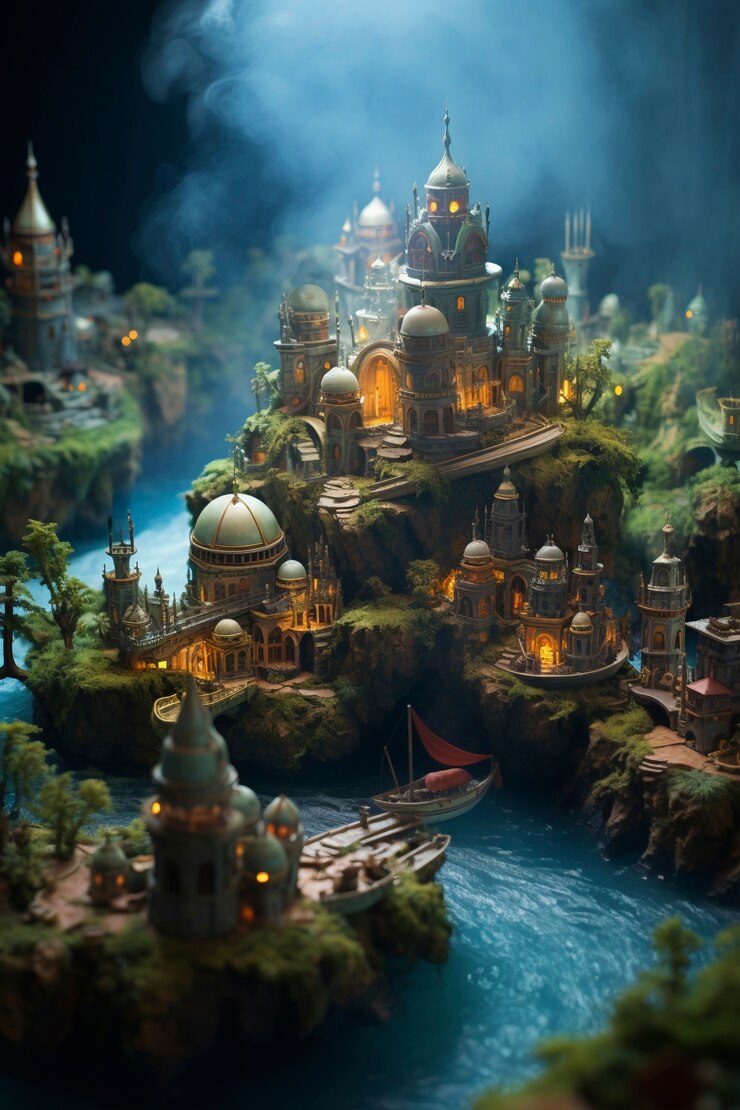 Foto grátis paisagem de fantasia medieval com mudança de inclinação