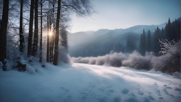 Paisagem de inverno com árvores cobertas de neve nas montanhas dos cárpatos