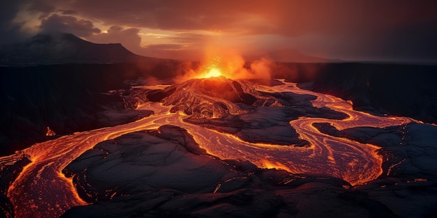 Paisagem de lava e vulcão