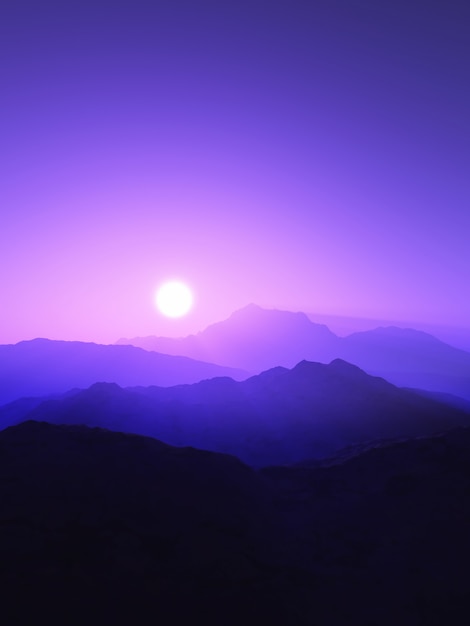 Foto grátis paisagem de montanha 3d ao pôr do sol