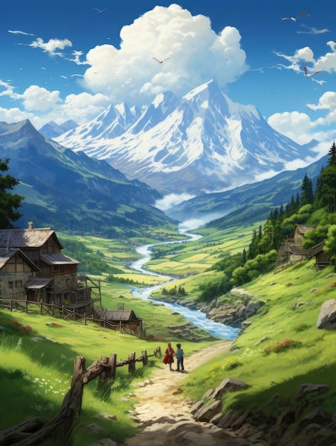 Foto grátis paisagem de montanha com cena de estilo fantasia