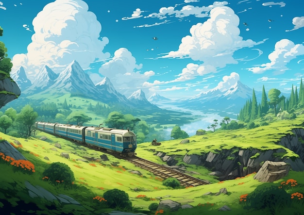 Foto grátis paisagem de montanhas em estilo anime