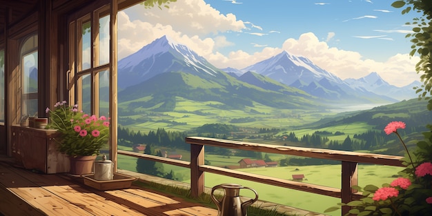 Foto grátis paisagem de montanhas em estilo anime