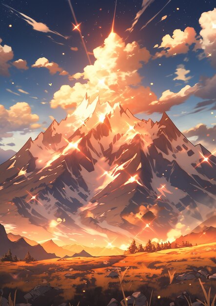 Paisagem de montanhas em estilo anime