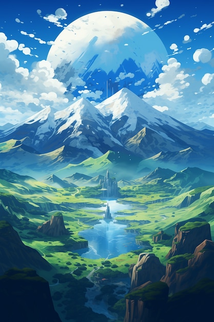 Foto grátis paisagem de montanhas em estilo anime