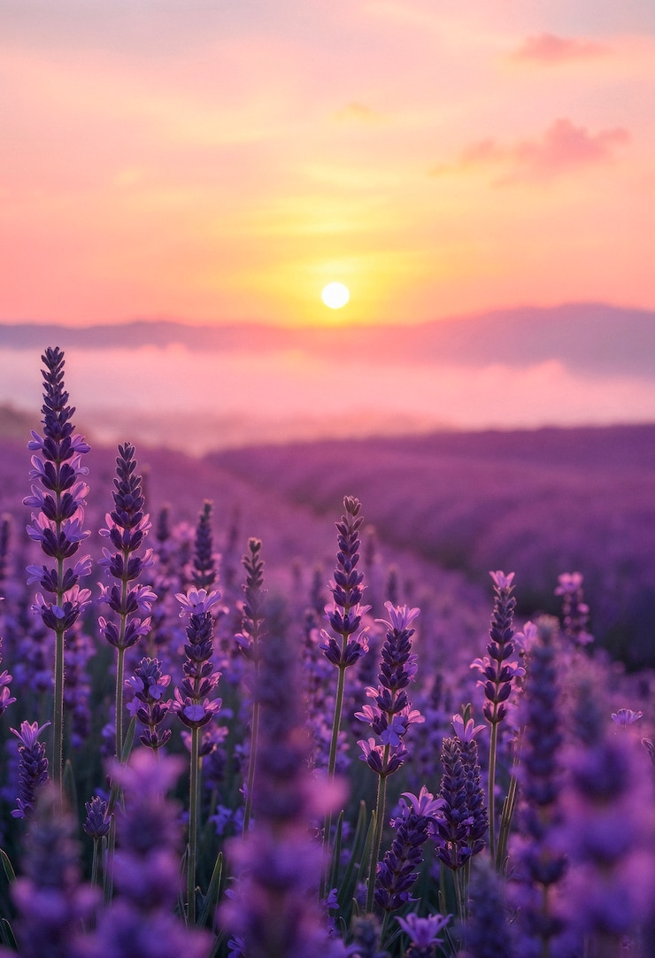 Foto grátis paisagem de nascer do sol de lavanda