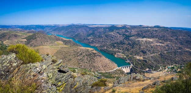 Foto grátis paisagem de vinhas e rio douro perto de vila nova de foz côa, portugal