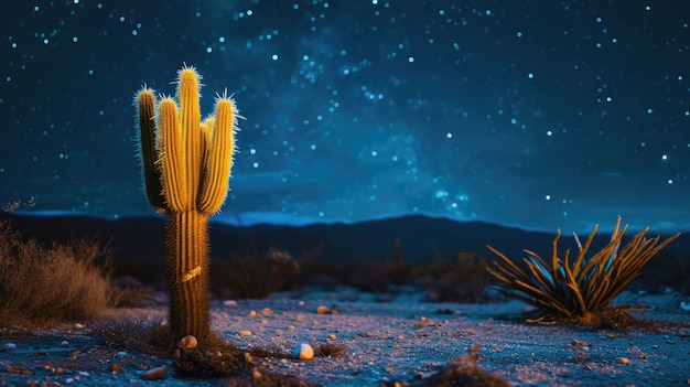 Paisagem desértica com cactos e noite