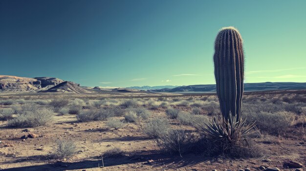 Paisagem desértica com espécies de cactos e plantas