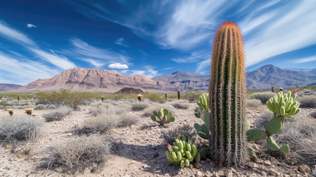 Paisagem desértica com espécies de cactos e plantas