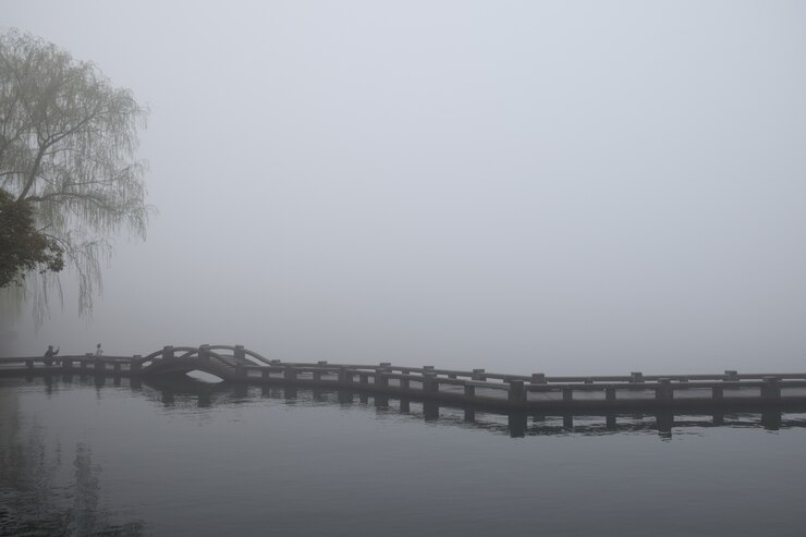 Foto grátis paisagem enevoada com ponte e passarela
