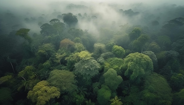 Foto grátis paisagem florestal enevoada, árvores verdes e neblina gerada por ia